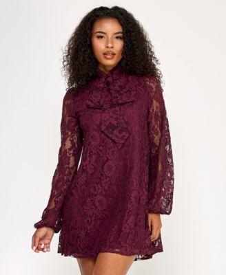 SENI CADE Juniors Embroidered Lace Dres PLUM XS