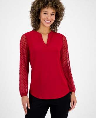 Kasper Womens Split-Neck Long-Dot-Sl Black XL