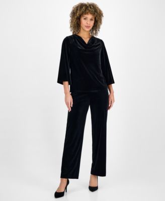 Kasper Womens Velvet Bell-Sleeve Top Black XL