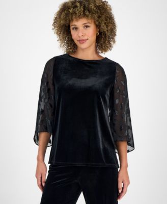 Kasper Womens Velvet Mixed-Media 34 Black L