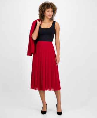Kasper Womens Pleated Pull-On Skirt, Fire Red M