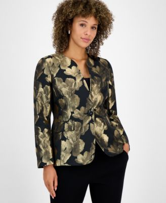 Kasper Womens Metallic Jacquard Coll Goldblack 8