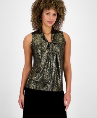 Kasper Womens Knot-Front Sleeveless Blackgold XL