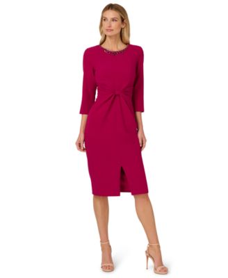 Adrianna Papell Womens Beaded Dress Berry 2M