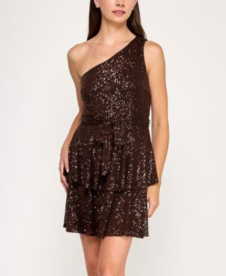Trixxi Juniors One Shoulder Sequin E Brown XS