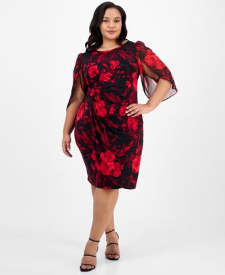 Connected Plus Size Printed Cape-Sleeve Ruby 16W