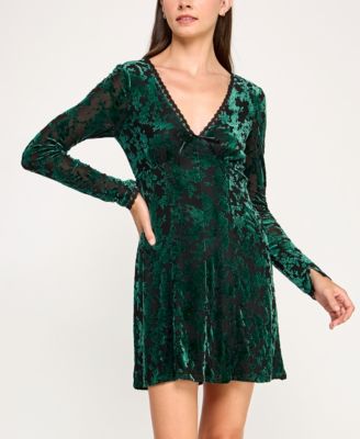 ROW A Womens Long Sleeve Velvet V-N Green L