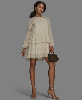 BCBG Womens Long Sleeve Shift Dres Ecru 14