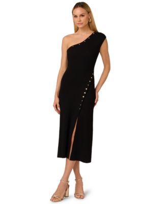 Adrianna Womens One Shoulder Knit Dres Black 10