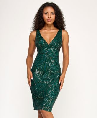 SENI CADE Juniors Sequin Plunge Neck Mi HUNTER XXS