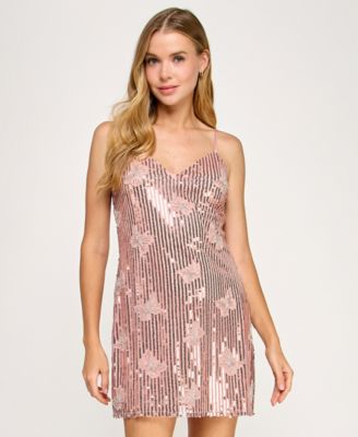 SENI CADE Juniors Butterfly Sequin V-Ne BLUSH S
