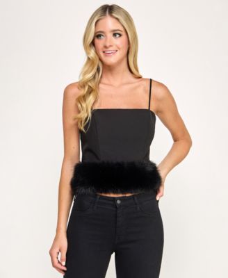 SENI CADE Juniors Faux Fur-Hem Top BLACK M