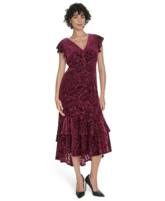 Tommy Hilfiger Womens Burnout Velvet Ruffled Ruby 6
