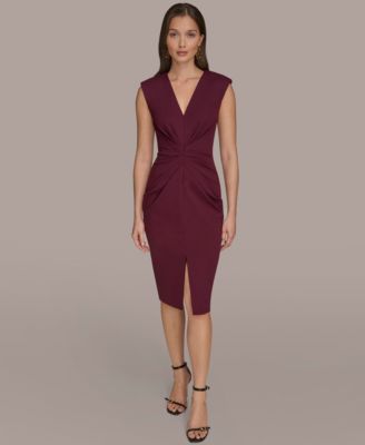 Donna Karan New York Womens V-Neck Ruched Dress Berry 12