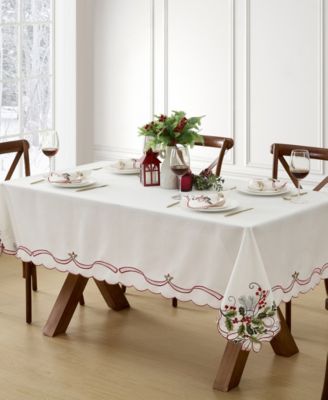 Elrene Holly Ribbon Embroidered Cutwo White 60 x 84 Rectangle