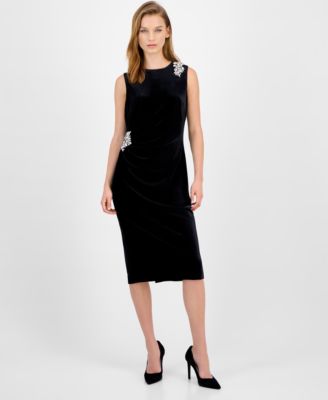 Anne Klein Petite Sleeveless Velvet Midi Black 12P