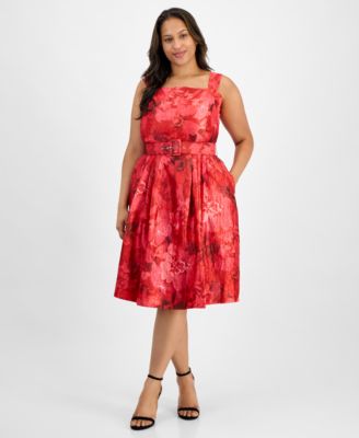 Tahari ASL Plus Size Jacquard Belted Fit Crimson Floral 16W