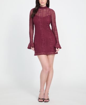 GUESS Womens Long-Sleeve Lace A-Lin Mystic Wine 14