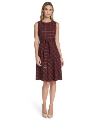Calvin Klein Womens Belted Fit and Flare S Orchid red 14