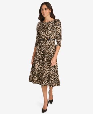 Calvin Klein Womens Belted Animal Midi Dre Leopard 8