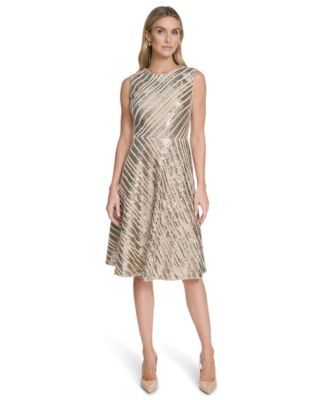 Calvin Klein Womens Sequin Sleeveless Midi ChampagneGold 8