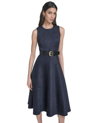 Calvin Klein Womens Belted Midi Dress Coffee Bean 16