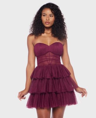 Alex Sophia Juniors Strapless Shirred Bod WINEWINE 56
