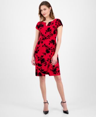 Connected Womens Printed Scuba Short-Sl Red 6