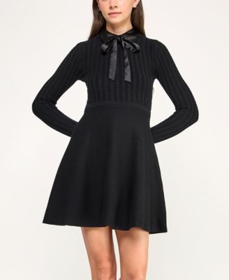 INVITEE Juniors Long Sleeve Collar Ne Black M