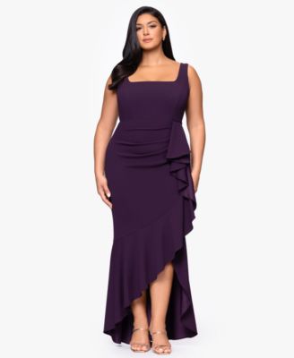 Betsy Adam Plus Size Ruffle Detail Maxi D Mulberry 14W