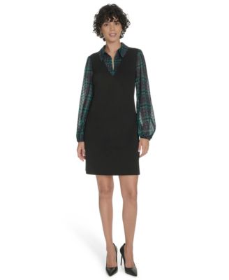 Tommy Hilfiger Petite Crepe Long Sleeve Dress BlackMidnightGreen 2P