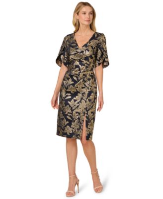 Adrianna Papell Womens Stretch Jacquard V-Nec NavyGold 10