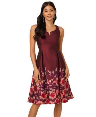 Adrianna Papell Womens Notch Scoop Neck Midi Plum multi 6
