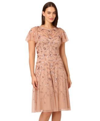 Adrianna Papell Womens Boat Neck Beaded Midi Rose gold 16