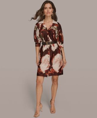 Donna Karan New York Womens Floral Belted Dress Oxblood multi 2