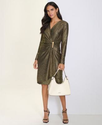 Calvin Klein Womens Long Sleeve Dress Blackgold 16