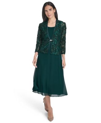 Jessica Howard Petite Lace Jacket Chiffon M Hunter 4P