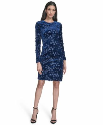 Eliza J Womens Velvet Long Sleeve Sho Navy 6