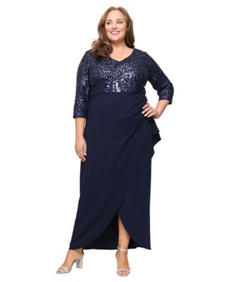 SL Fashions Plus Size Sequin Detail A-Line Navy 24W