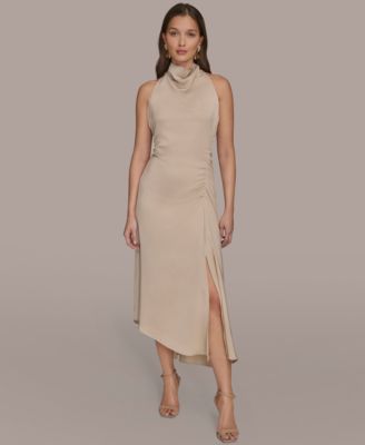Donna Karan New York Womens Satin High Neck Midi D Champagne 16