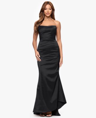 XSCAPE Womens Ruched Long Strapless Black 4