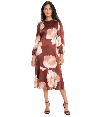 Maggy London Womens Long Sleeve Flower Mid brown beige 10