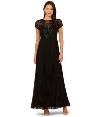 Adrianna Papell Petite Beaded Pleated Dress Black 6P