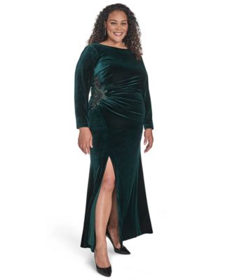 Eliza J Plus Size Side Ruched Velvet L Hunter 22W