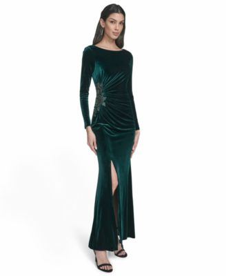 Eliza J Petite Side Ruched Velvet Long Hunter 16P