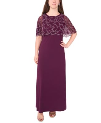 MSK Petite Round Neck Beaded Cape Potent Purple PM