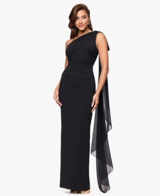 XSCAPE Petite One Shoulder Long Gown Black 6P