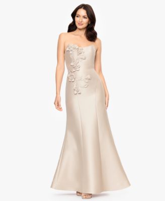 Betsy Adam Womens Long Stretch Strapless Champagne 10