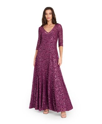 Tahari ASL Womens V-Neck Beaded Gown Bordeaux 10