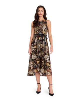 Tahari ASL Womens Embroidered High-Low D BROWN GOLD 4